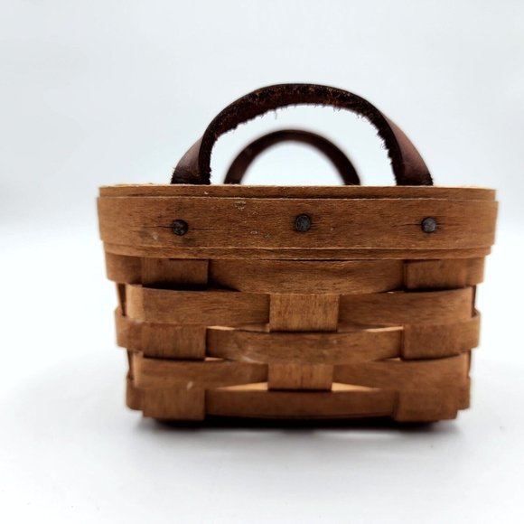Vintage Longaberger Handwoven Picnic Basket Small Mini Organizer Brown 4.50 in - Picture 3 of 11